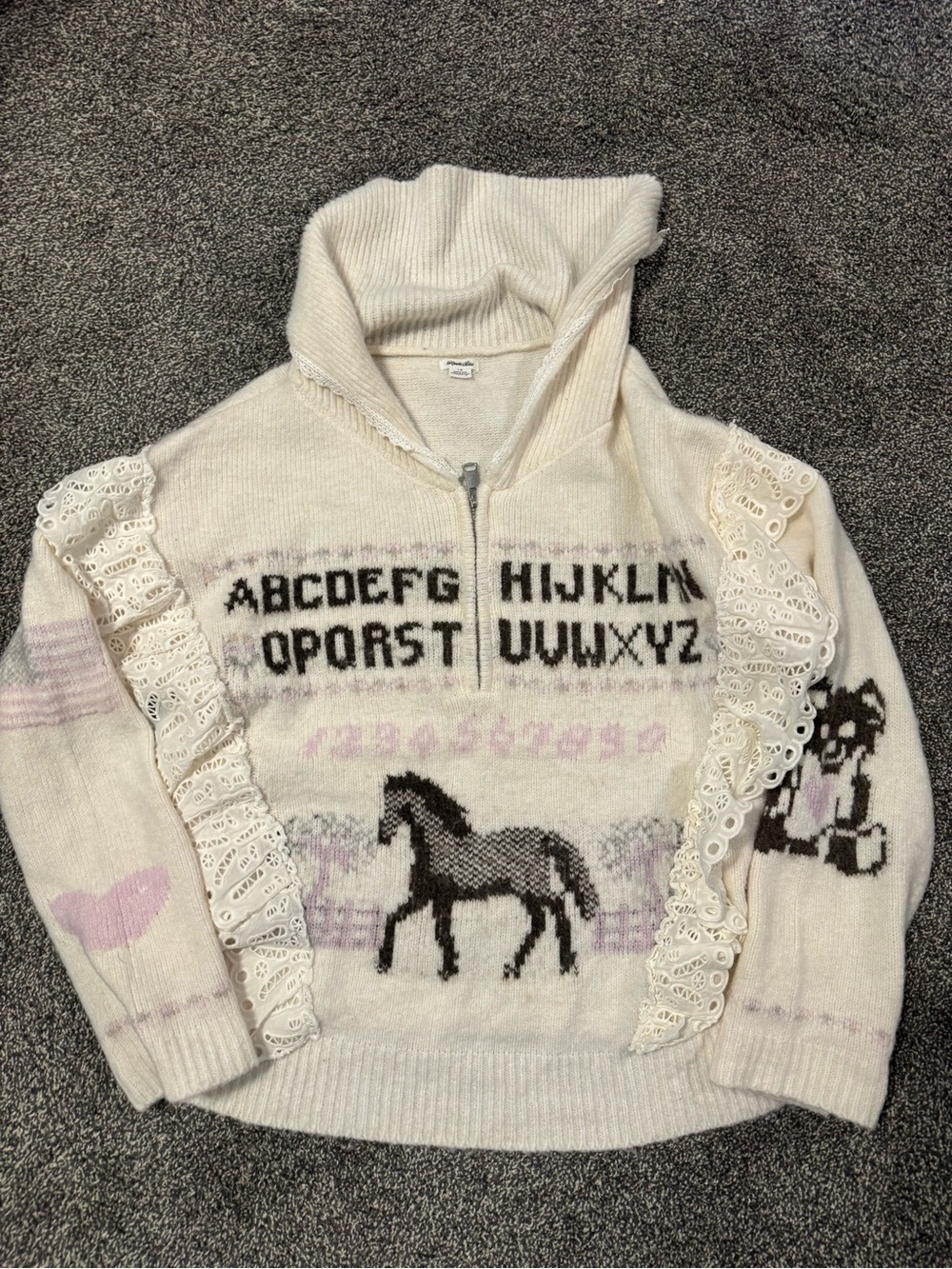 *Anthropologie* *Urban Outfitters Ivory Alphabet & Horse sweater